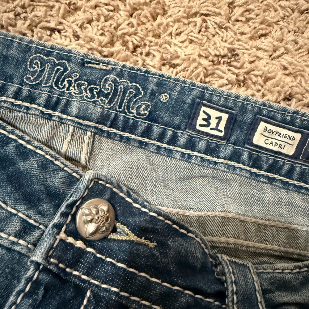 Miss Me Bootcut Jeans Embellished Pocket Size 31 Boyfriend Capri - Picture 5 of 5